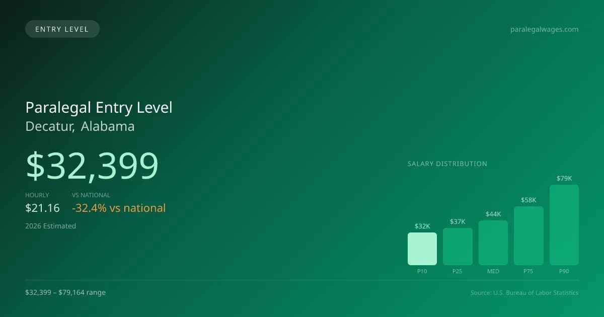 Paralegal Entry Level Salary in Decatur, AL — 2026 est., based on 2025 BLS
