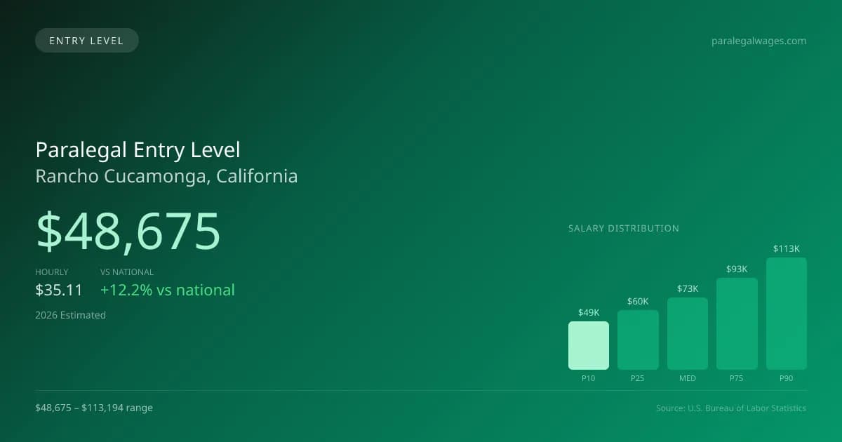 Paralegal Entry Level Salary in Rancho Cucamonga, CA — 2026 est., based on 2025 BLS