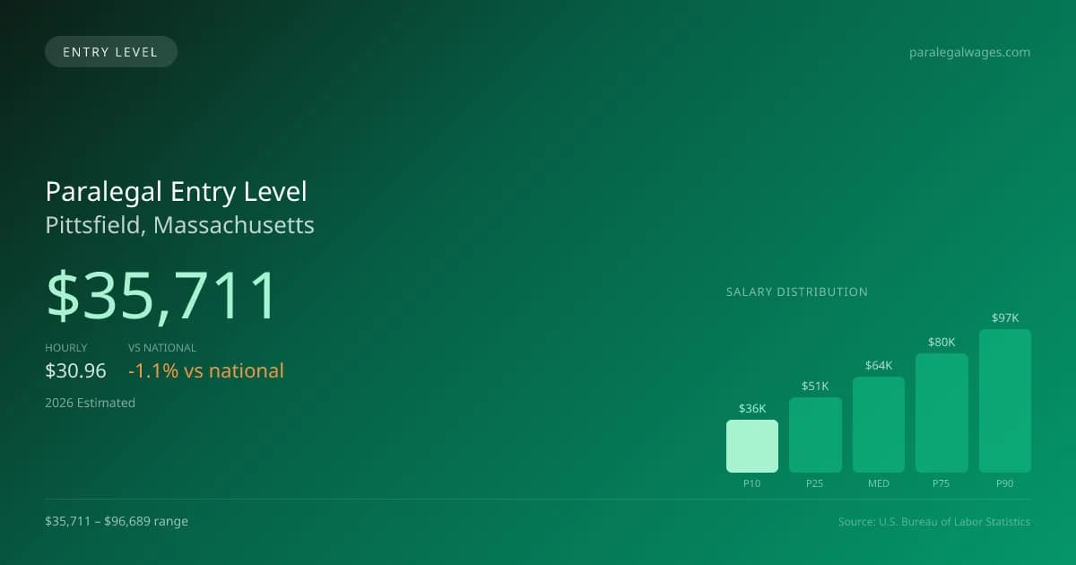 Paralegal Entry Level Salary in Pittsfield, MA — 2026 est., based on 2025 BLS