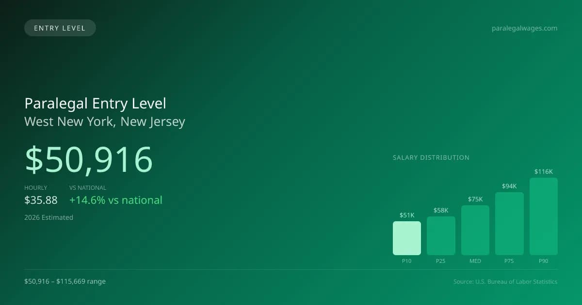 Paralegal Entry Level Salary in West New York, NJ — 2026 est., based on 2025 BLS