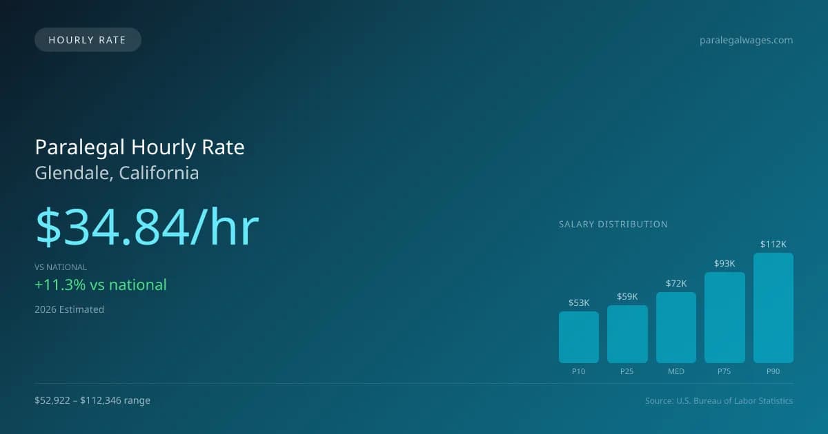 Paralegal Hourly Rate in Glendale, CA — 2026 est., based on 2025 BLS