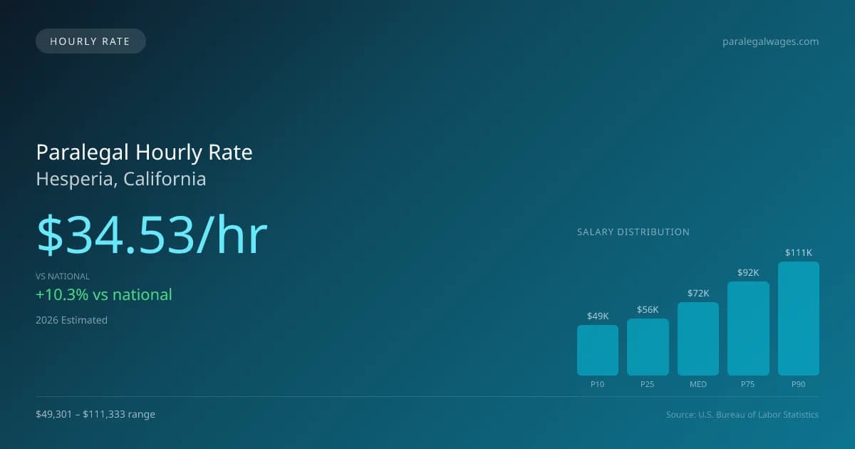 Paralegal Hourly Rate in Hesperia, CA — 2026 est., based on 2025 BLS
