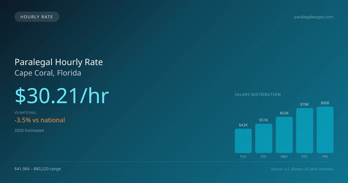 Paralegal Hourly Rate in Cape Coral, FL — 2026 est., based on 2025 BLS