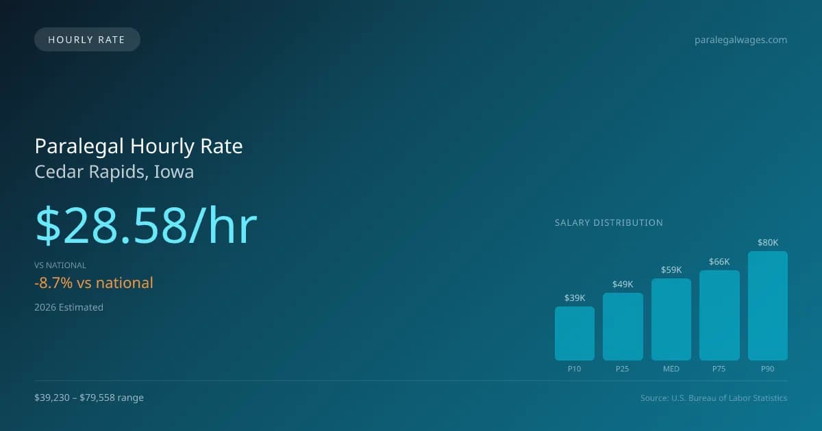 Paralegal Hourly Rate in Cedar Rapids, IA — 2026 est., based on 2025 BLS