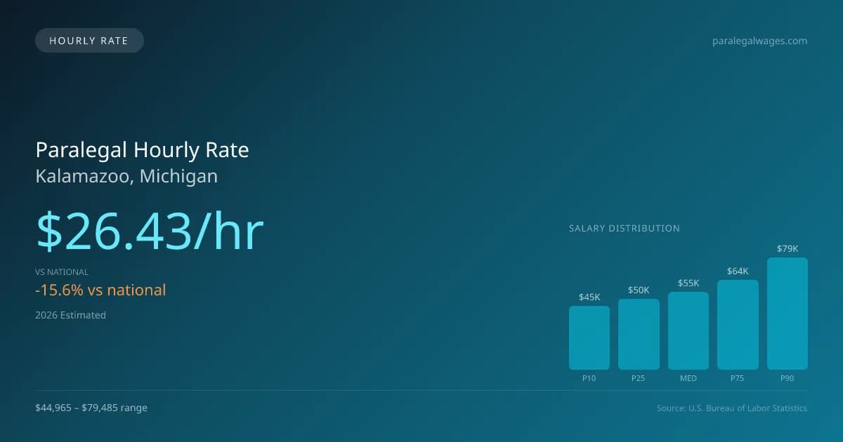 Paralegal Hourly Rate in Kalamazoo, MI — 2026 est., based on 2025 BLS