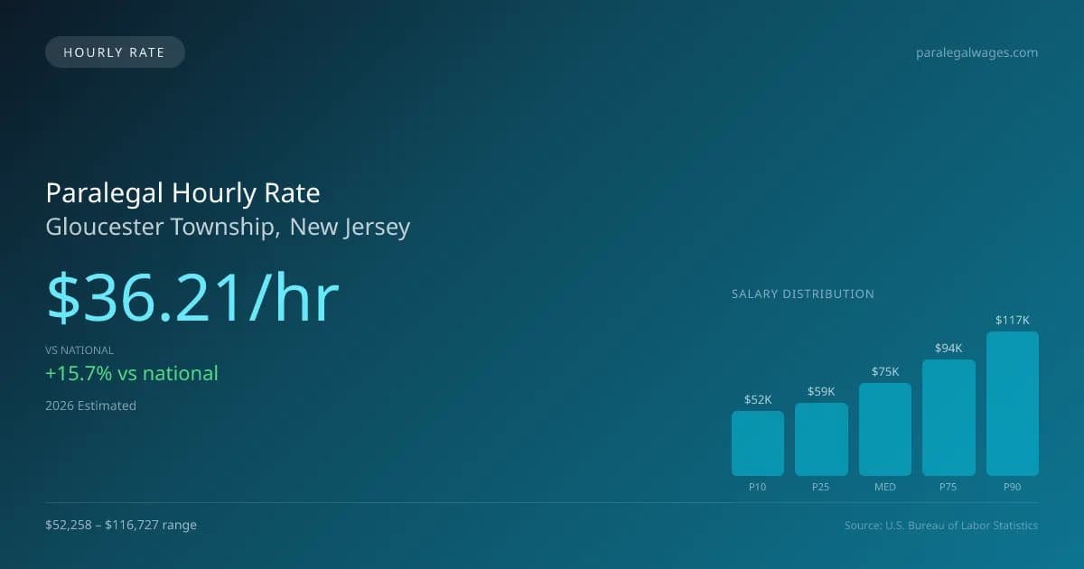 Paralegal Hourly Rate in Gloucester Township, NJ — 2026 est., based on 2025 BLS