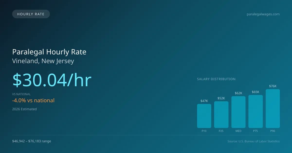 Paralegal Hourly Rate in Vineland, NJ — 2026 est., based on 2025 BLS
