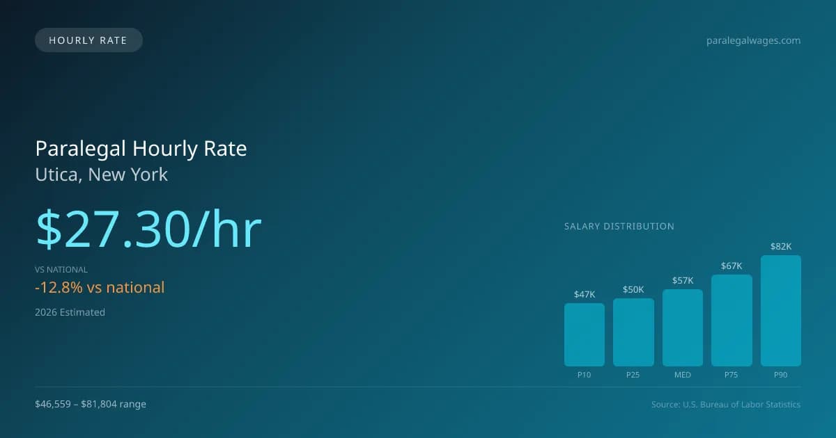 Paralegal Hourly Rate in Utica, NY — 2026 est., based on 2025 BLS