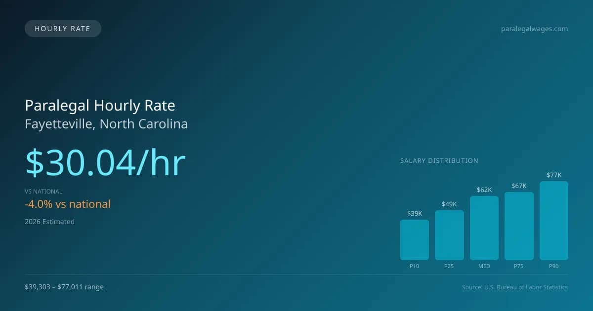 Paralegal Hourly Rate in Fayetteville, NC — 2026 est., based on 2025 BLS