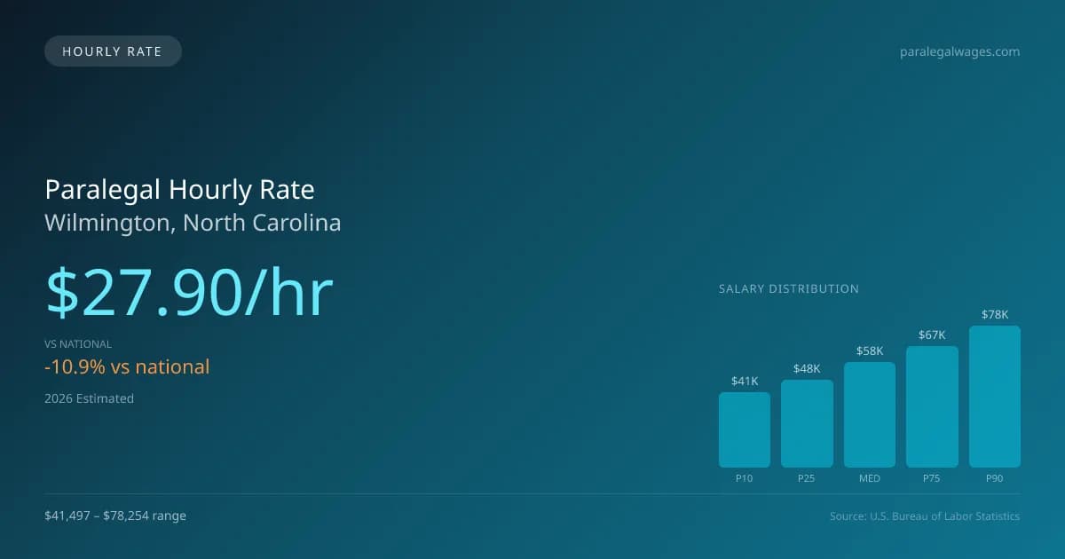 Paralegal Hourly Rate in Wilmington, NC — 2026 est., based on 2025 BLS