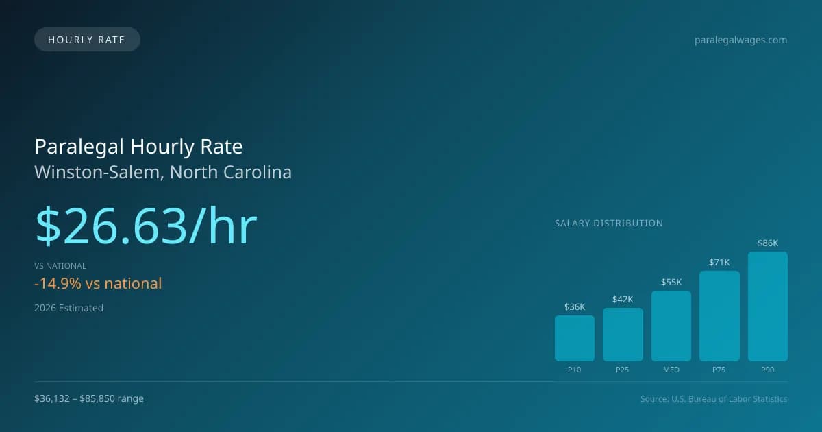 Paralegal Hourly Rate in Winston-Salem, NC — 2026 est., based on 2025 BLS