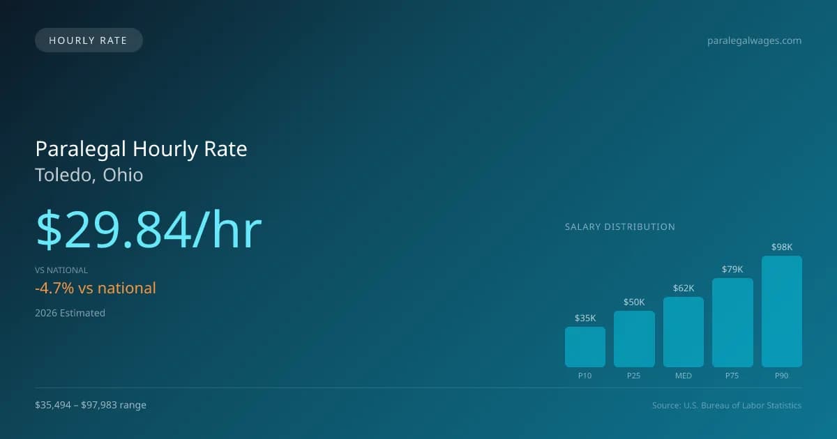 Paralegal Hourly Rate in Toledo, OH — 2026 est., based on 2025 BLS