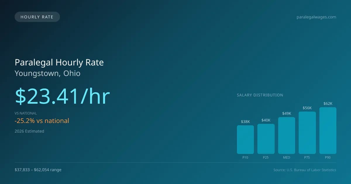 Paralegal Hourly Rate in Youngstown, OH — 2026 est., based on 2025 BLS