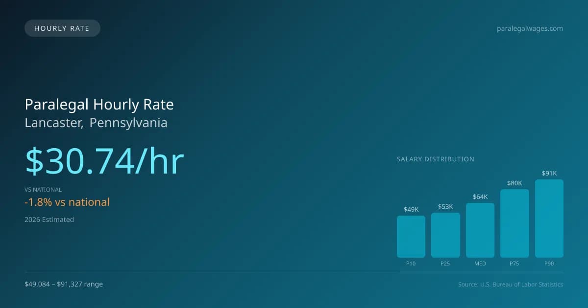 Paralegal Hourly Rate in Lancaster, PA — 2026 est., based on 2025 BLS