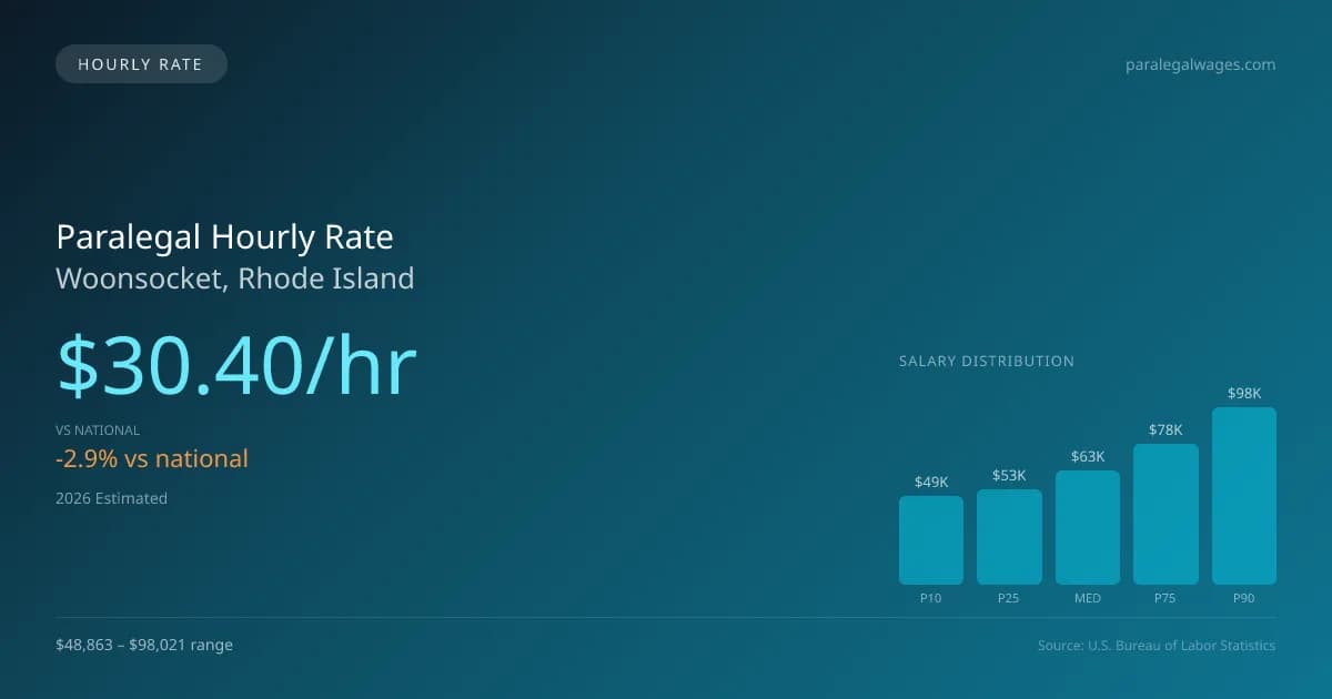 Paralegal Hourly Rate in Woonsocket, RI — 2026 est., based on 2025 BLS