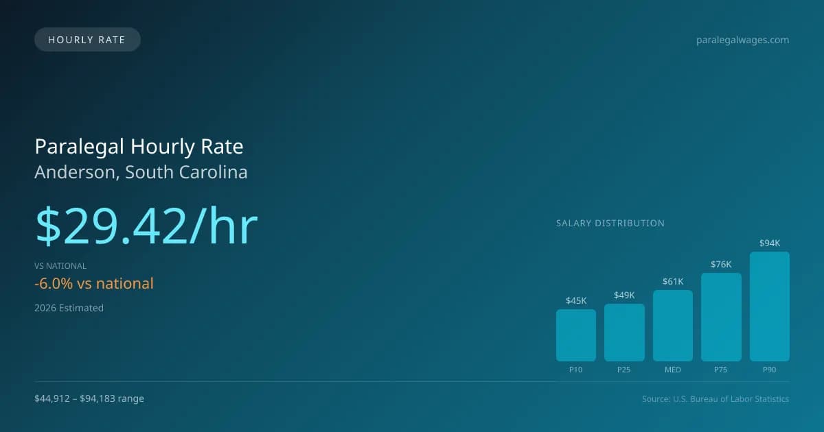 Paralegal Hourly Rate in Anderson, SC — 2026 est., based on 2025 BLS