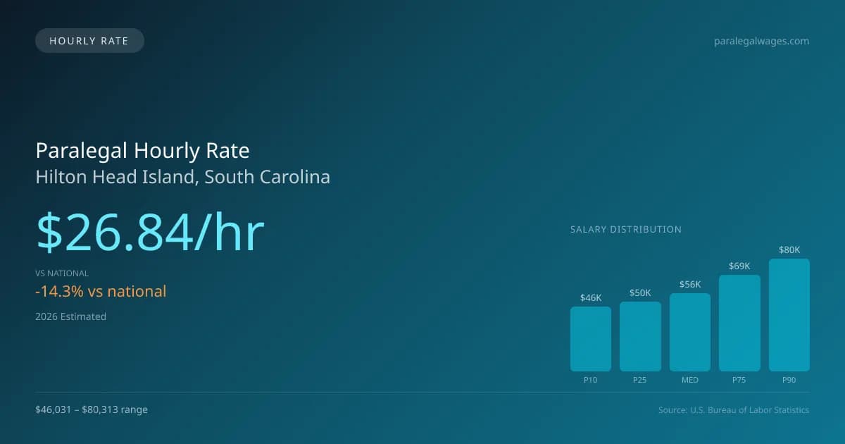 Paralegal Hourly Rate in Hilton Head Island, SC — 2026 est., based on 2025 BLS