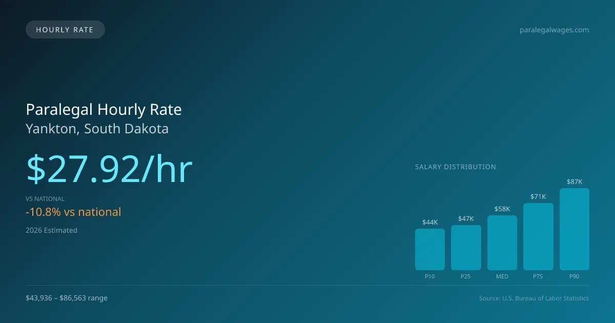 Paralegal Hourly Rate in Yankton, SD — 2026 est., based on 2025 BLS