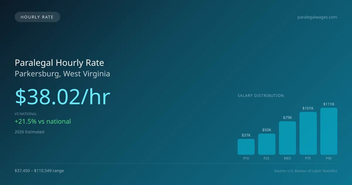 Paralegal Hourly Rate in Parkersburg, WV — 2026 est., based on 2025 BLS