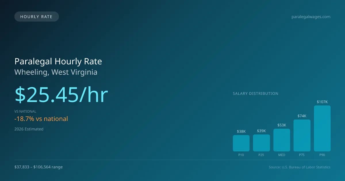 Paralegal Hourly Rate in Wheeling, WV — 2026 est., based on 2025 BLS