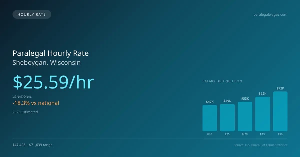 Paralegal Hourly Rate in Sheboygan, WI — 2026 est., based on 2025 BLS