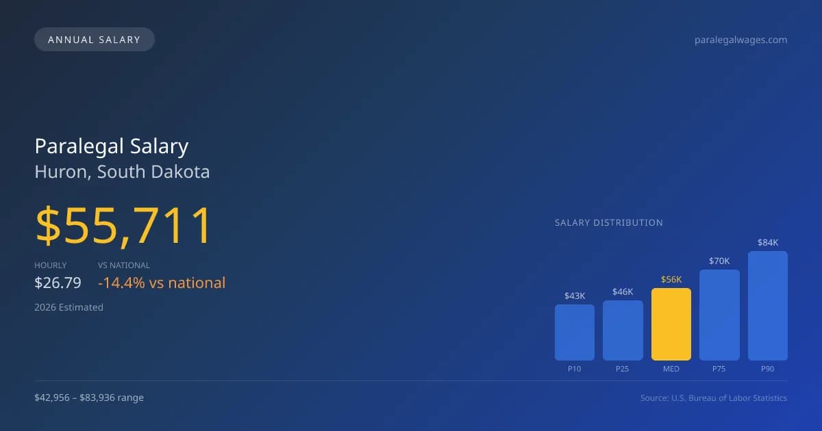 Paralegal Salary in Huron, SD — 2026 est., based on 2025 BLS