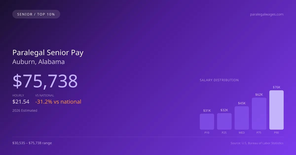 Paralegal Senior Salary in Auburn, AL — 2026 est., based on 2025 BLS