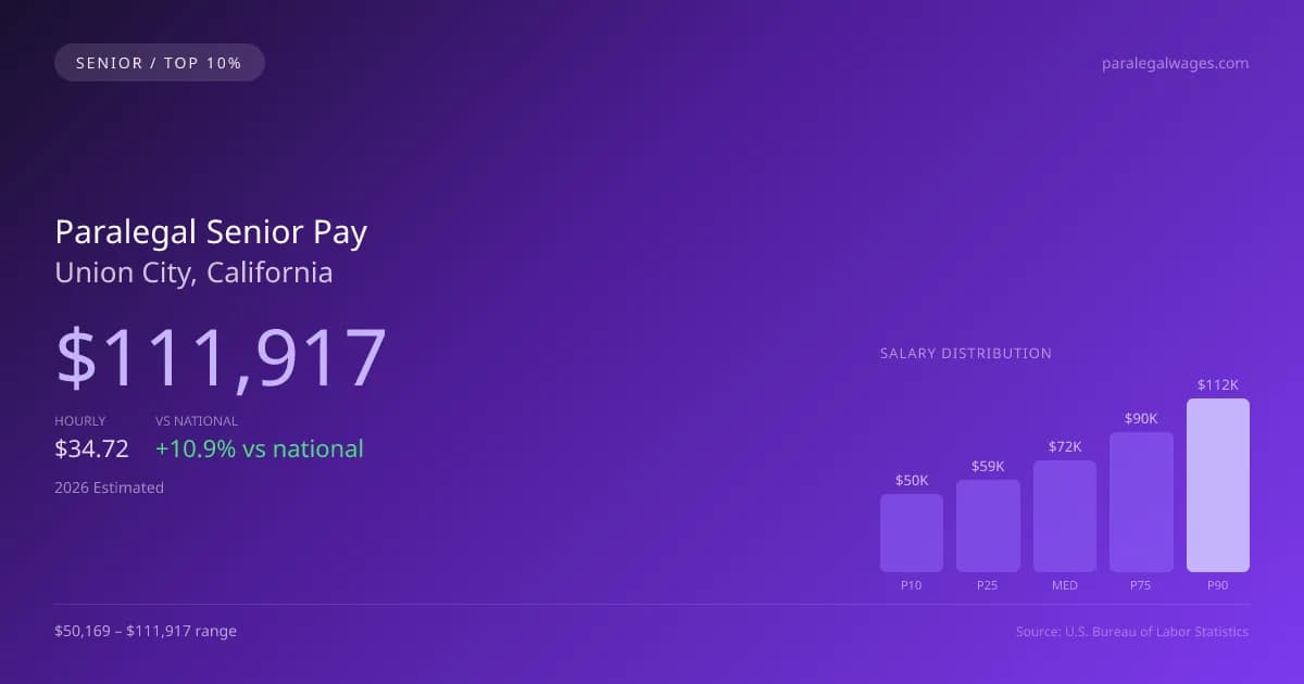 Paralegal Senior Salary in Union City, CA — 2026 est., based on 2025 BLS