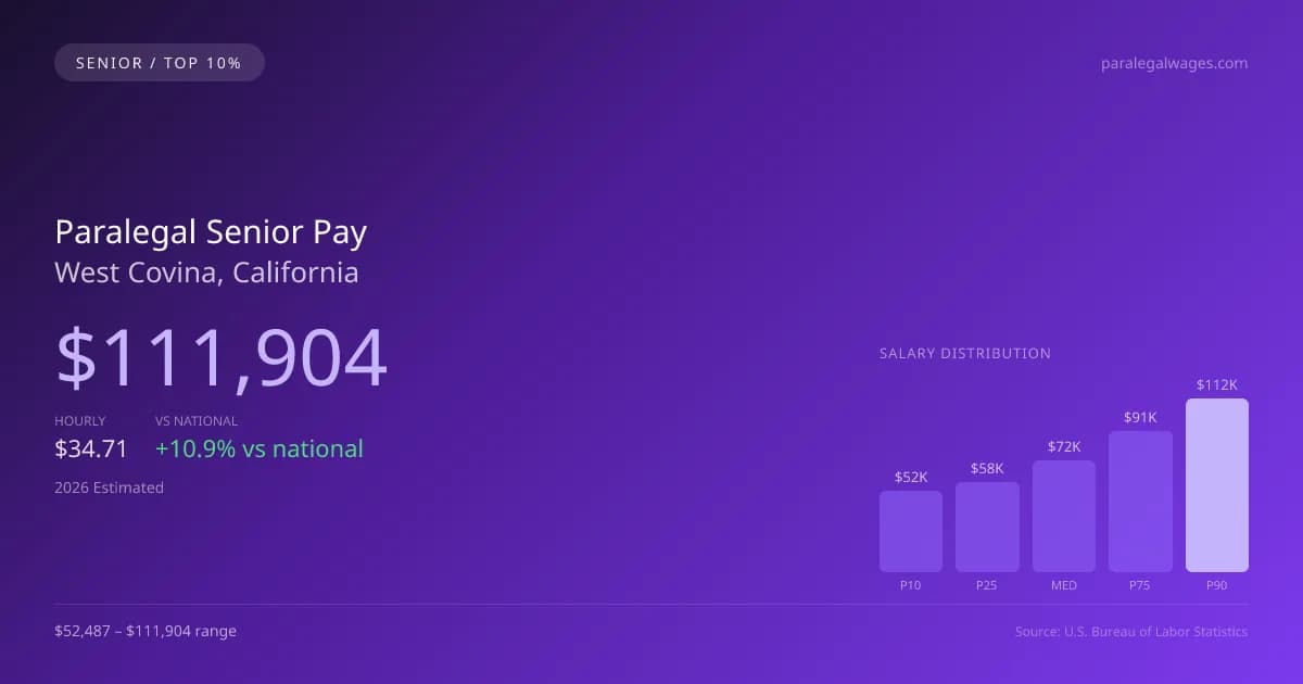 Paralegal Senior Salary in West Covina, CA — 2026 est., based on 2025 BLS