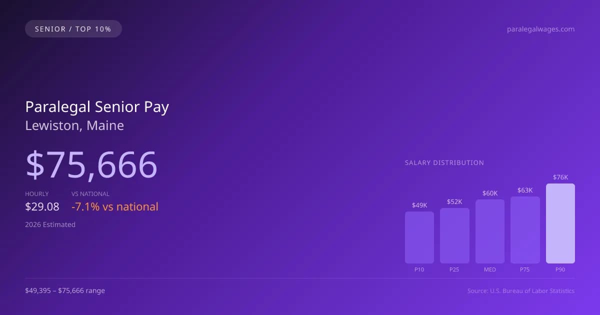 Paralegal Senior Salary in Lewiston, ME — 2026 est., based on 2025 BLS