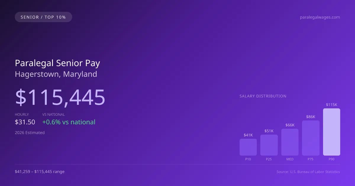 Paralegal Senior Salary in Hagerstown, MD — 2026 est., based on 2025 BLS
