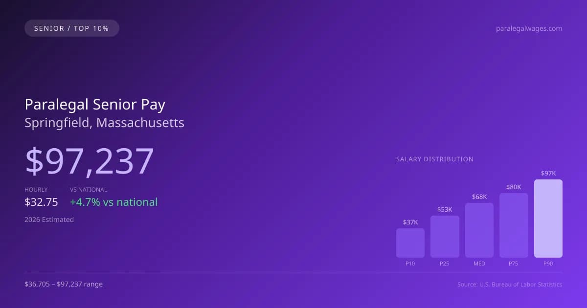 Paralegal Senior Salary in Springfield, MA — 2026 est., based on 2025 BLS
