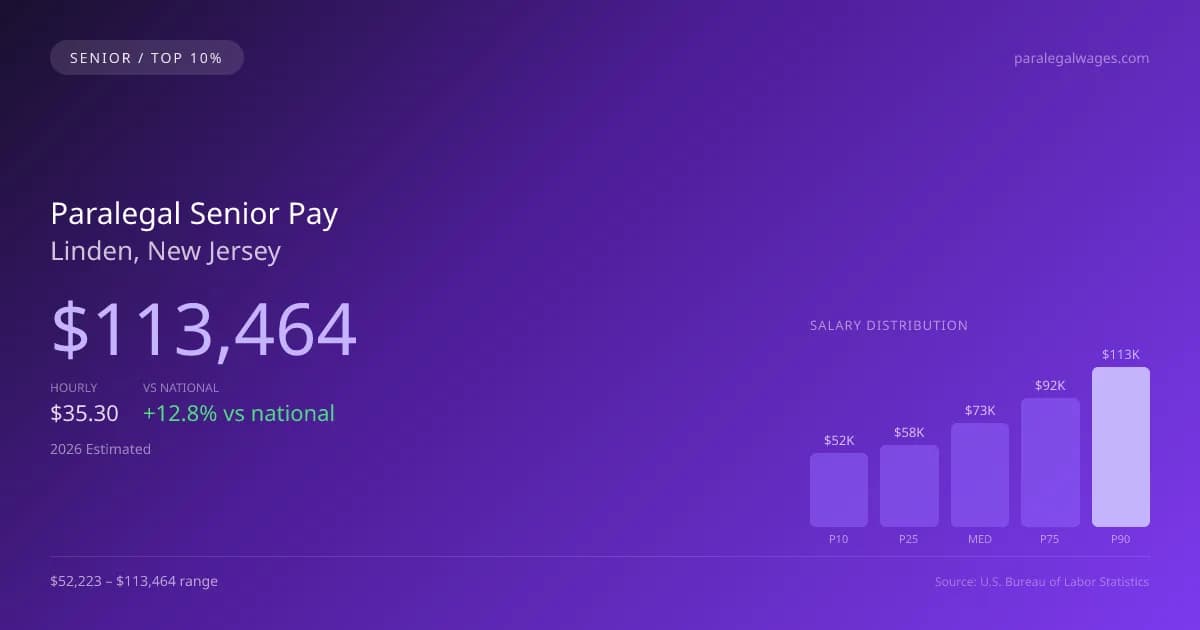 Paralegal Senior Salary in Linden, NJ — 2026 est., based on 2025 BLS