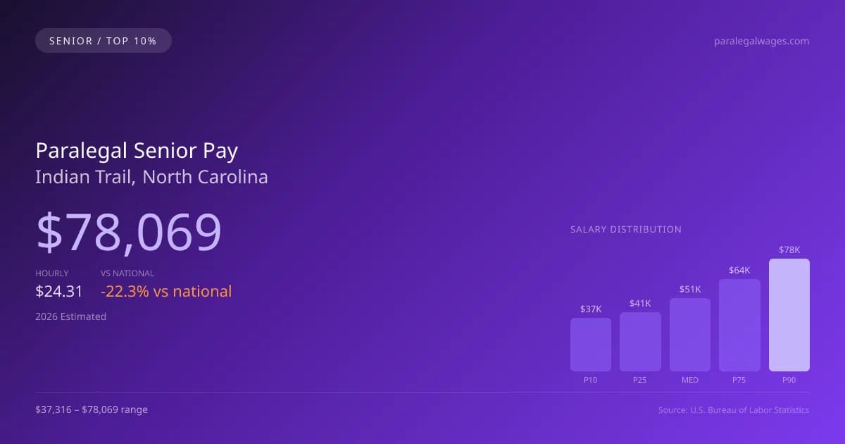 Paralegal Senior Salary in Indian Trail, NC — 2026 est., based on 2025 BLS