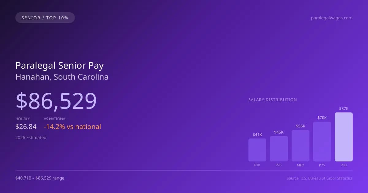Paralegal Senior Salary in Hanahan, SC — 2026 est., based on 2025 BLS