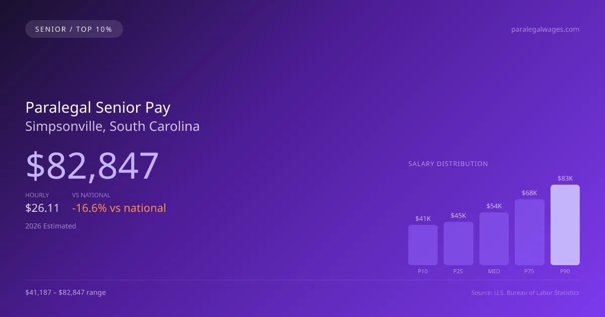 Paralegal Senior Salary in Simpsonville, SC — 2026 est., based on 2025 BLS