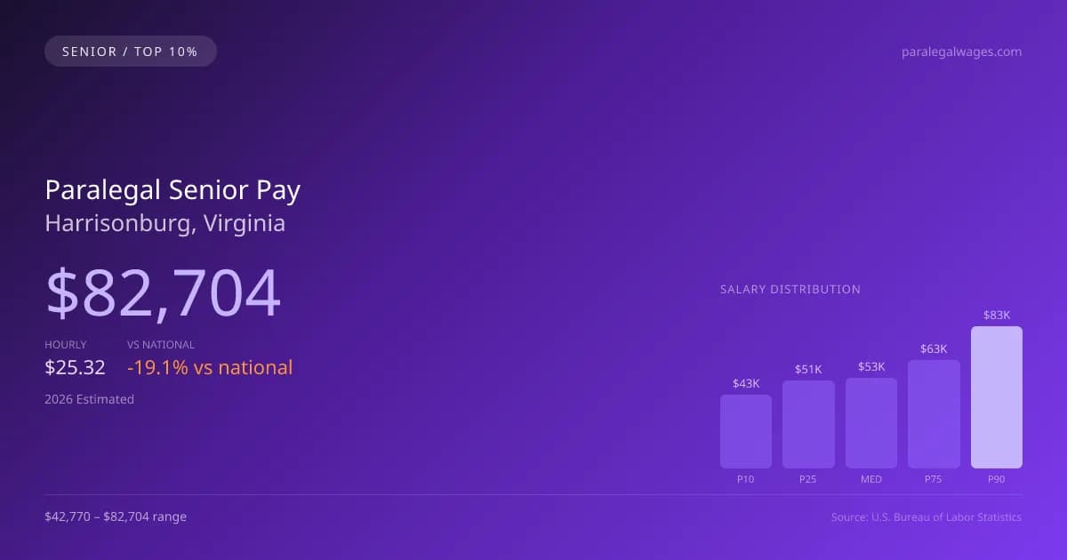 Paralegal Senior Salary in Harrisonburg, VA — 2026 est., based on 2025 BLS