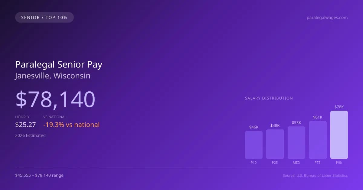 Paralegal Senior Salary in Janesville, WI — 2026 est., based on 2025 BLS