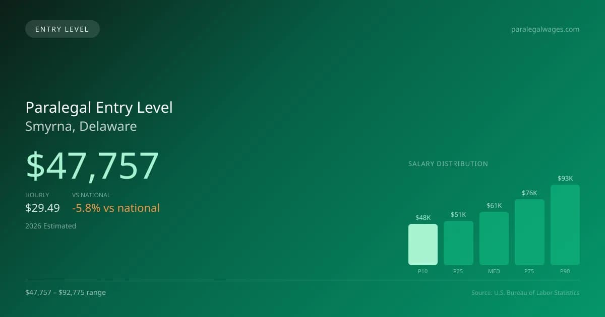 Paralegal Entry Level Salary in Smyrna, DE — 2026 est., based on 2025 BLS
