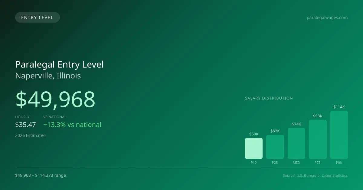 Paralegal Entry Level Salary in Naperville, IL — 2026 est., based on 2025 BLS
