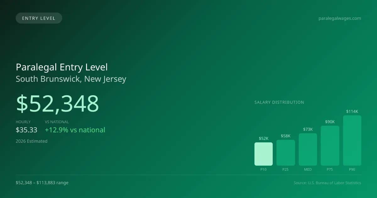 Paralegal Entry Level Salary in South Brunswick, NJ — 2026 est., based on 2025 BLS