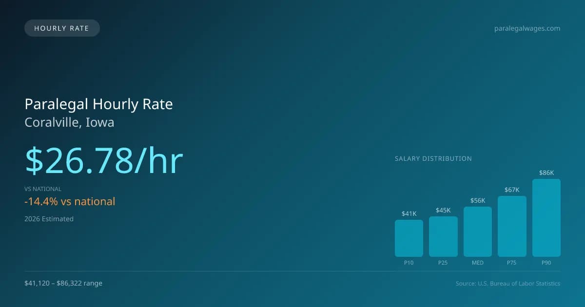 Paralegal Hourly Rate in Coralville, IA — 2026 est., based on 2025 BLS
