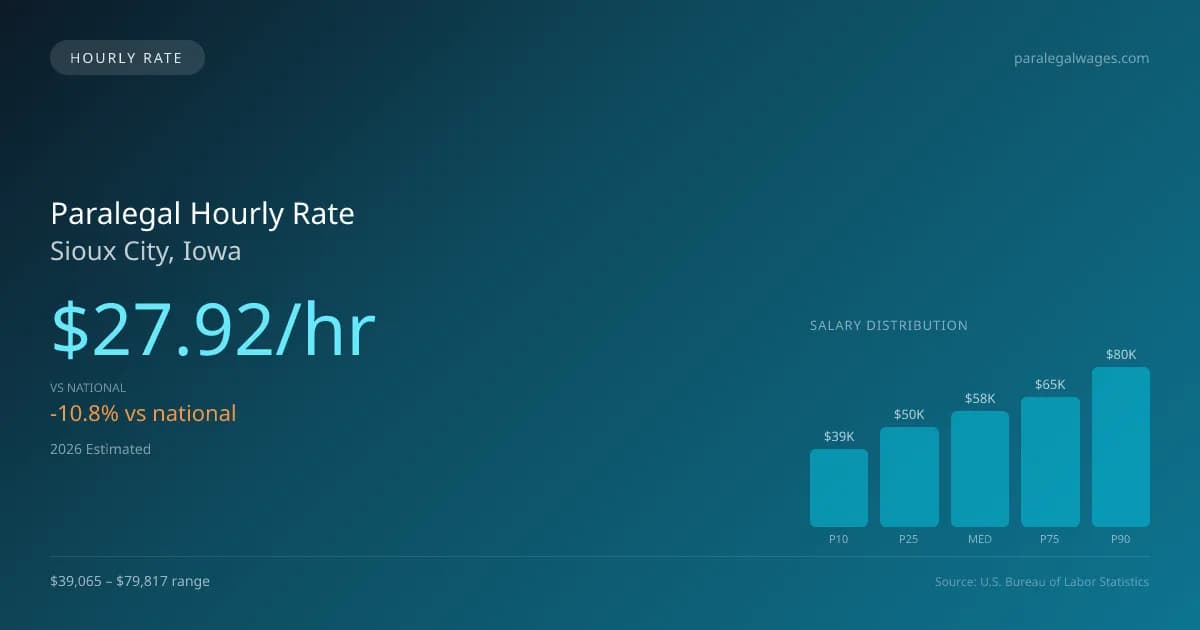 Paralegal Hourly Rate in Sioux City, IA — 2026 est., based on 2025 BLS
