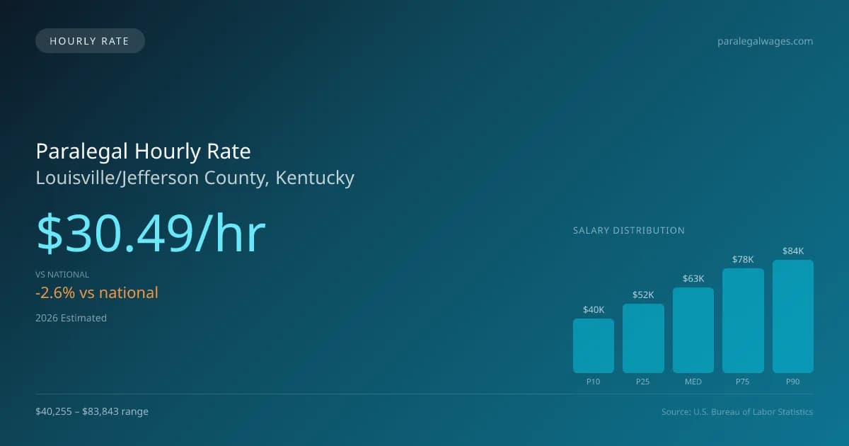 Paralegal Hourly Rate in Louisville/Jefferson County, KY — 2026 est., based on 2025 BLS