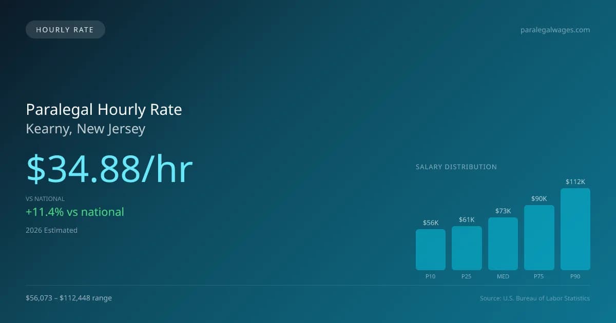 Paralegal Hourly Rate in Kearny, NJ — 2026 est., based on 2025 BLS