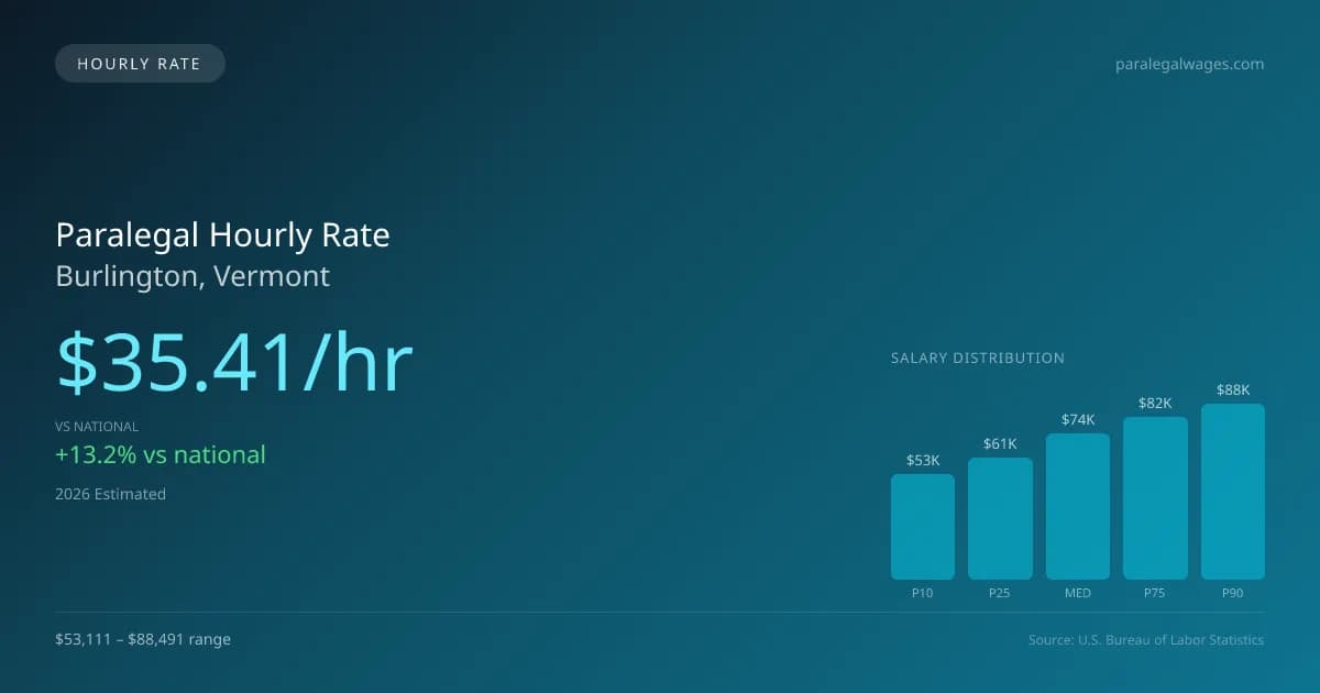 Paralegal Hourly Rate in Burlington, VT — 2026 est., based on 2025 BLS