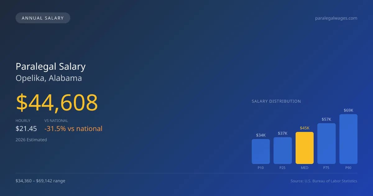 Paralegal Salary in Opelika, AL — 2026 est., based on 2025 BLS