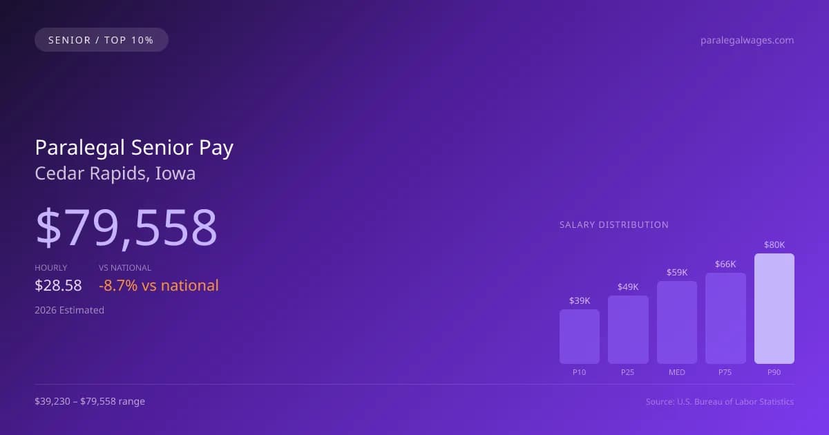 Paralegal Senior Salary in Cedar Rapids, IA — 2026 est., based on 2025 BLS
