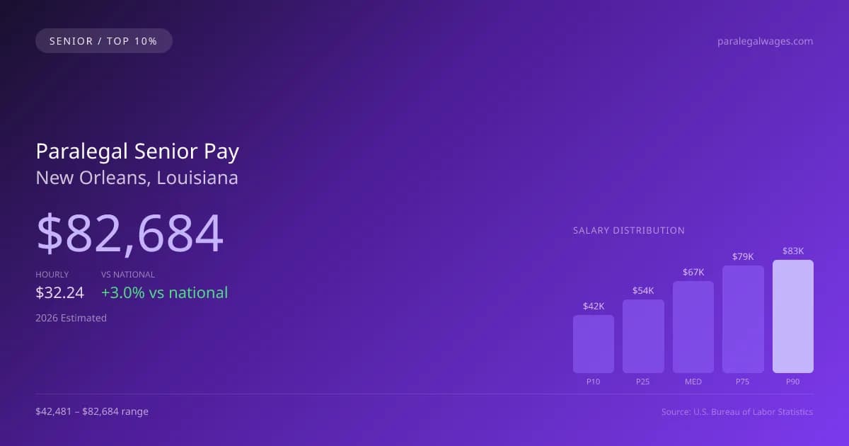 Paralegal Senior Salary in New Orleans, LA — 2026 est., based on 2025 BLS