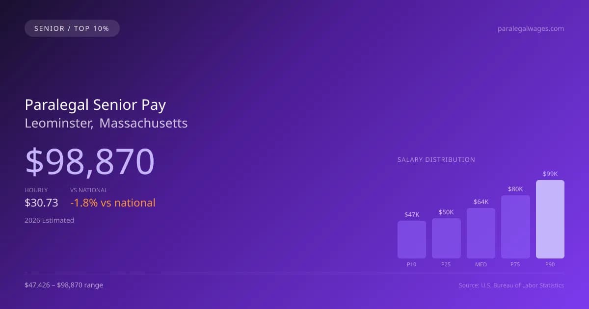 Paralegal Senior Salary in Leominster, MA — 2026 est., based on 2025 BLS